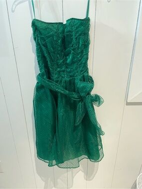 Strapless Green polka dot Party Dress with Bow